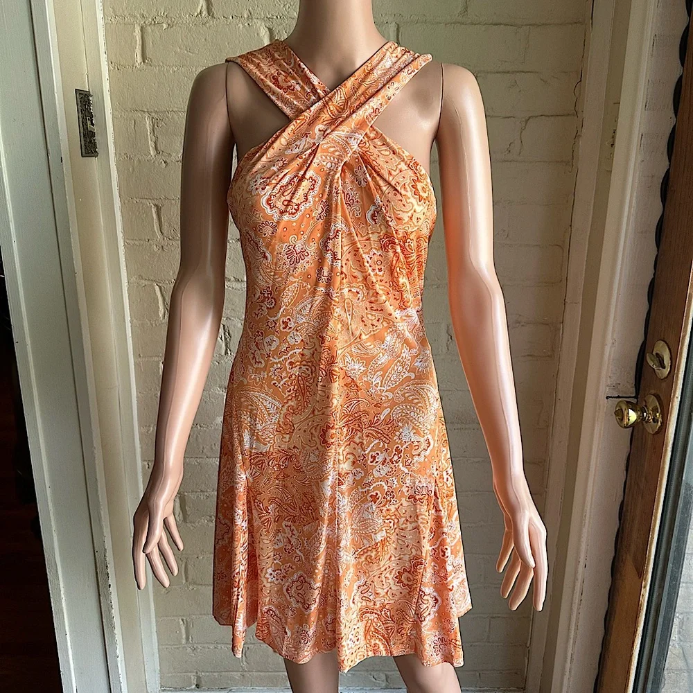 Michael Kors size large NWT orange and white paisley print summer dress